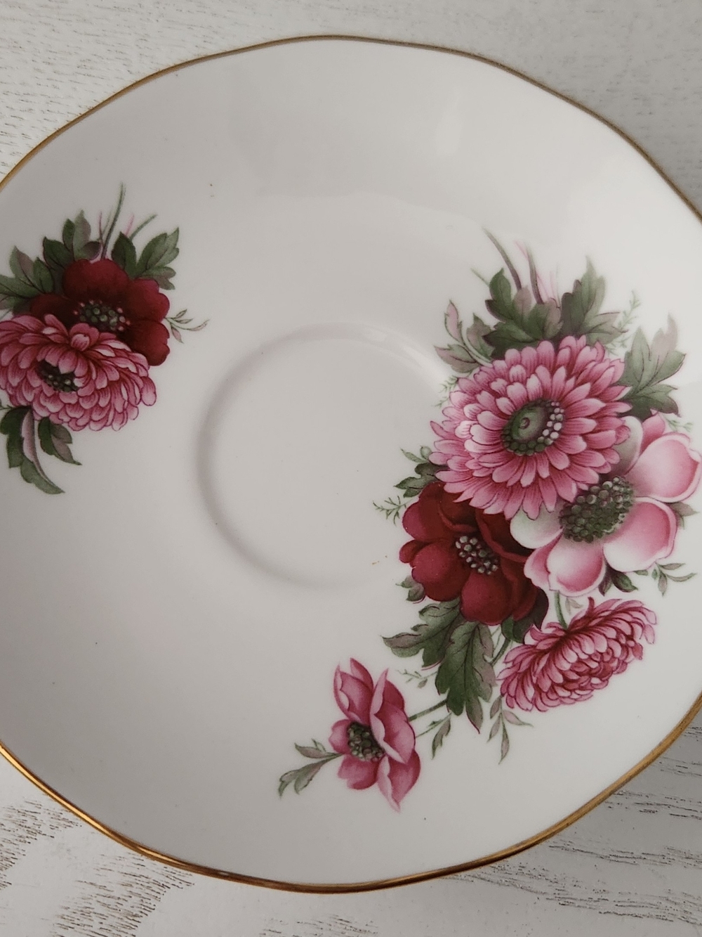 Queen Anne Bone China Saucer Made in England with Flowers and Gold Trim